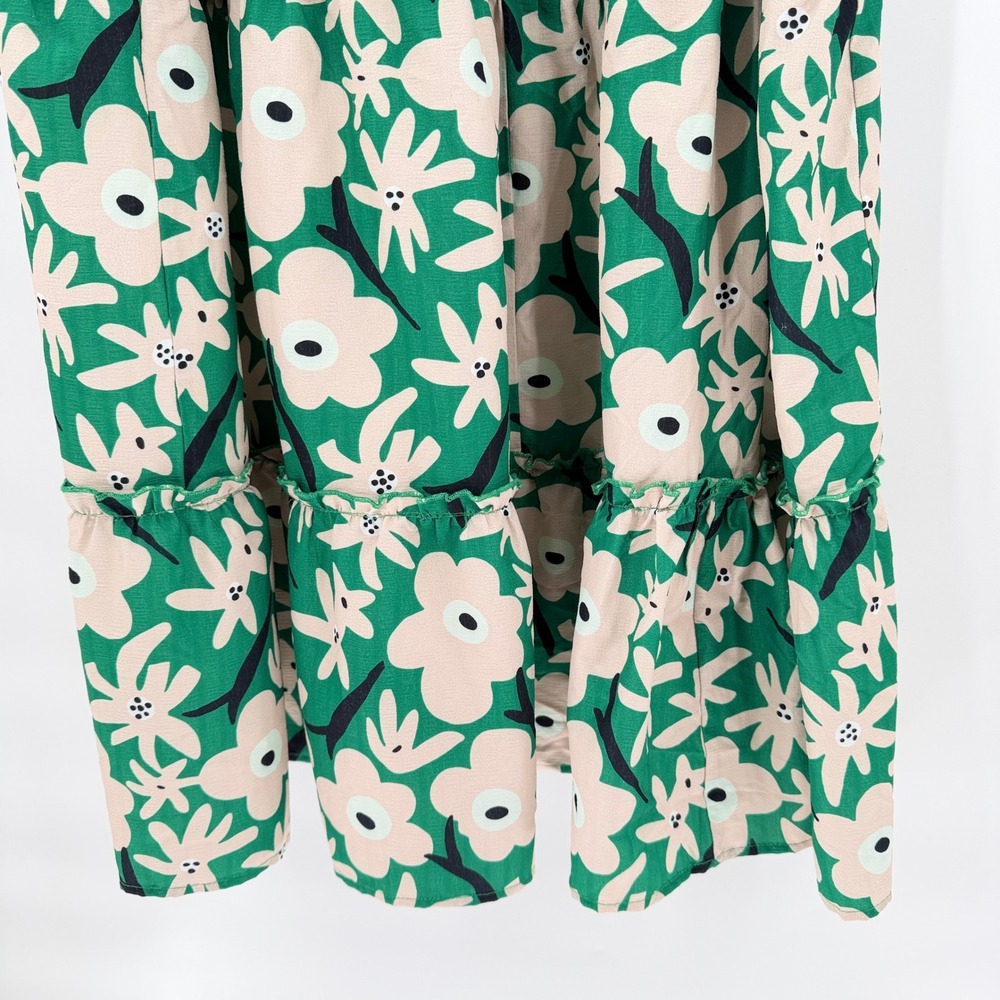 POLAGRAM Green Floral Tiered Maxi Skirt Plus Size 1XL Elastic Waist Flowy Boho - Picture 4 of 9